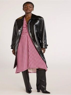 Scoop NYC Black Glossy Faux-Leather Trench Coat